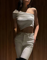 Asymmetrical One Shoulder Off Tank Top